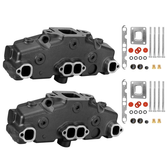 Mercruiser Set of 2 Dry Joint Exhaust Manifold with Gaskets & Bolts - Replaces 865735A02, 864308T01, 865049T01 - 2002 and Newer GM V8 5.0L, 5.7L, 6.2L Engines, Dry Joint Cast Iron Manifold by FASWORX