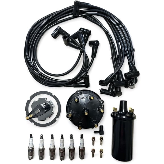 Mercruiser Thunderbolt 4.3 L V6 Distributor Cap Rotor Spark Plug Wires Kit Set with MR43LTS Plugs and Ignition Coil by FASWORX