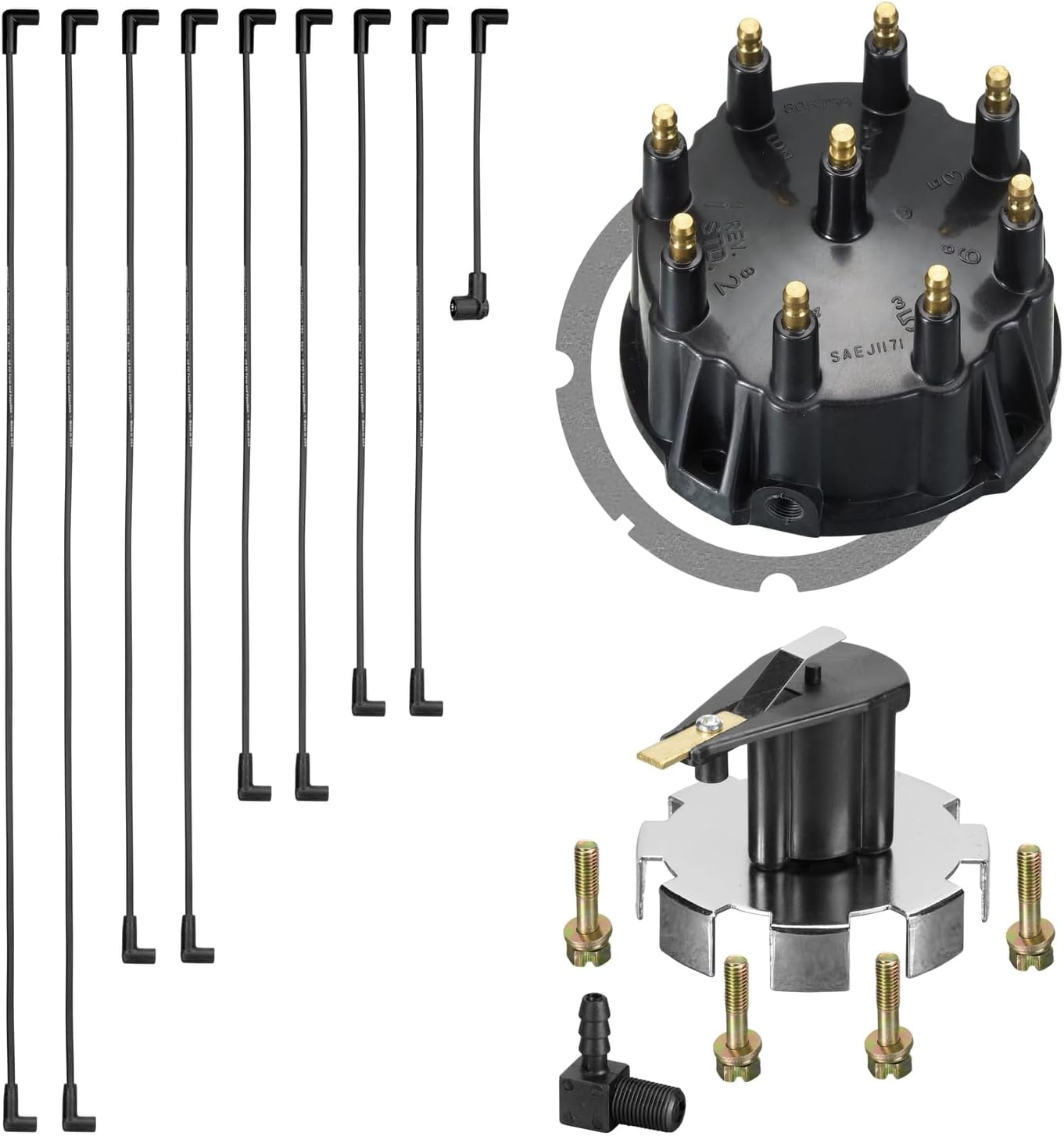 Mercruiser Thunderbolt V8 Distributor Cap Rotor Spark Plug Wires Kit Set 5.0 5.7 7.4 8.2 350 by FASWORX