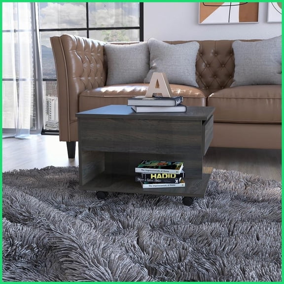Mercuri Carbon Espresso Lift Top Coffee Table with Locking Casters & Concealed Storage