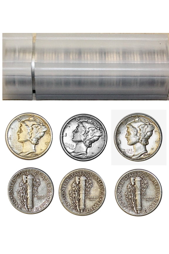 Mercury Dime Roll $5 Face Value - 50 Full Date 90% Silver U.S. 10c Coins