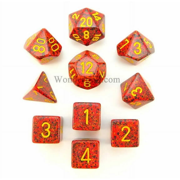 Mercury Elemental Dice with Yellow Numbers 16mm (5/8in) Set of 10 Koplow Games