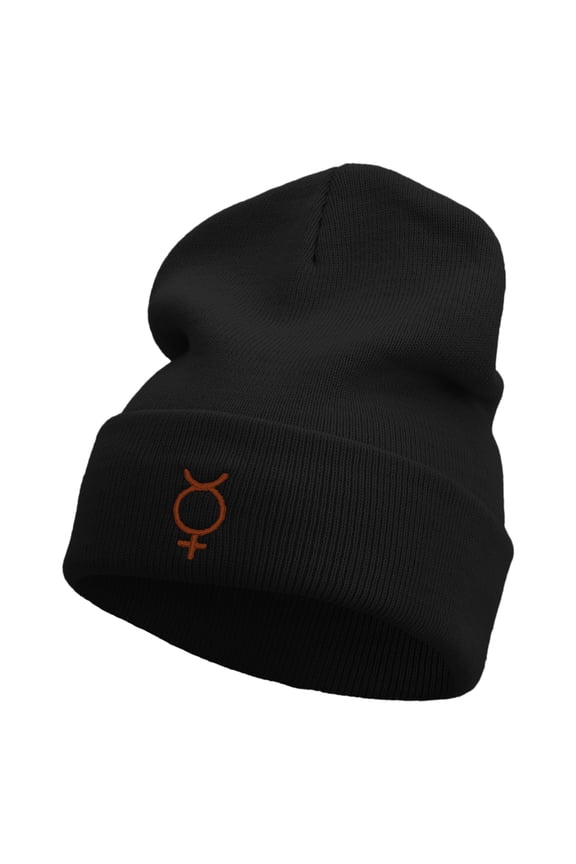 Mercury Embroidered 12 Inch Long Knitted Beanie - Black OSFM