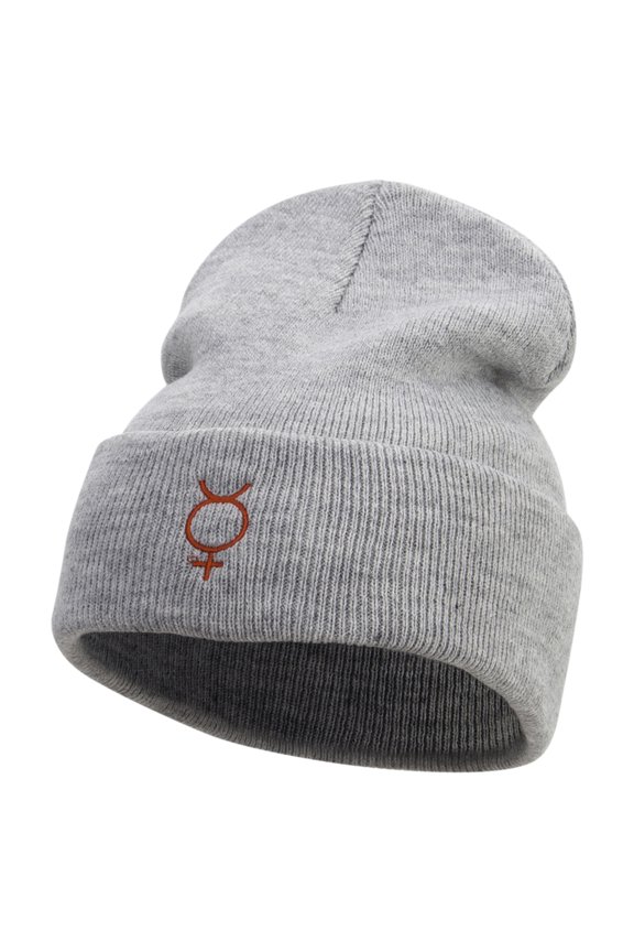 Mercury Embroidered 12 Inch Long Knitted Beanie - Heather Grey OSFM