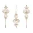 thumbnail image 1 of Mercury Finial 9 Inch Christmas Ornaments White Glitter Set of 3 Shiny Glass Drop Hanging Ornament, 1 of 5
