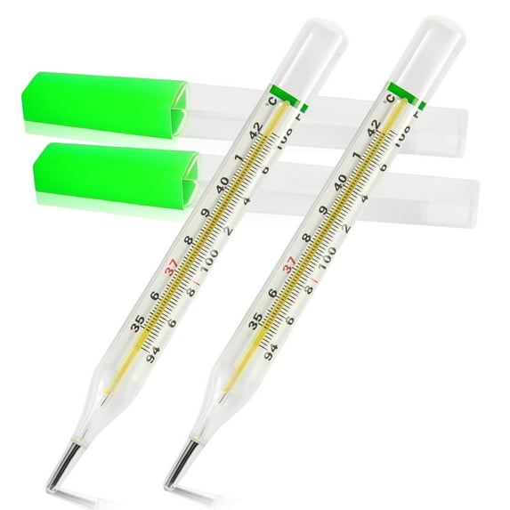Mercury Free Thermometer for Armpit 2PCS - Clinical Glass Temperature Test for Fever -Classic Non Digital Thermometer for Adults - Accurate Easy Reading by HARIKA LIFE