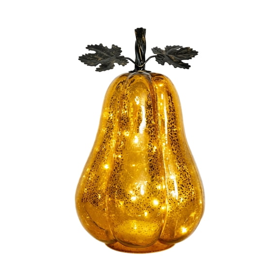 Mercury Glass Pumpkin Light, LED Lighted Harvest Gourd Decor, Warm Fairy Lights Glass Pumpkin Lantern for Fall Halloween Thanksgiving Home Decor