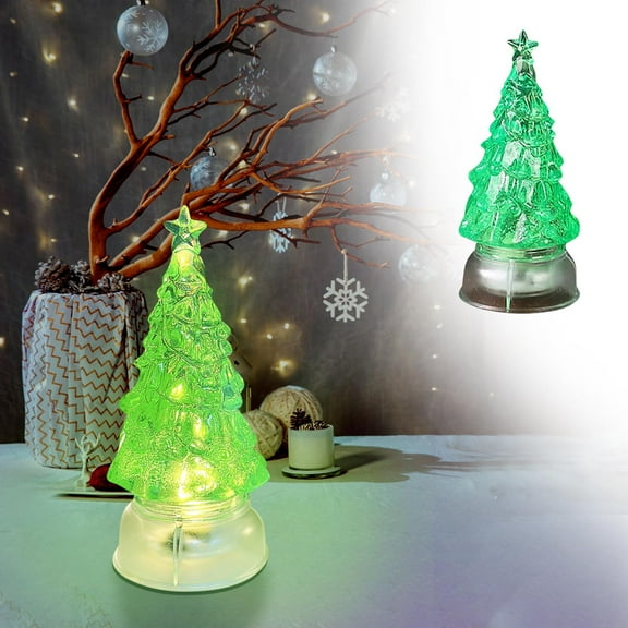 Mercury Glass Trees, Gold Lighted Tabletop Christmas Tree Ceramic, Glowing Glass Christmas Tree Ornament, Small Handcrafted Sparkling Glass Xmas Decor with LED Light