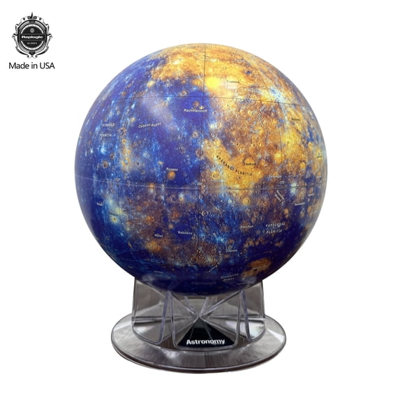 Mercury Globe by Astronomy Magazine Desk, Planetary Desk Globe for Office & Home Decor, STEM Educational Teaching Tool, Birthday Christmas New Year School Gift, Made in USA