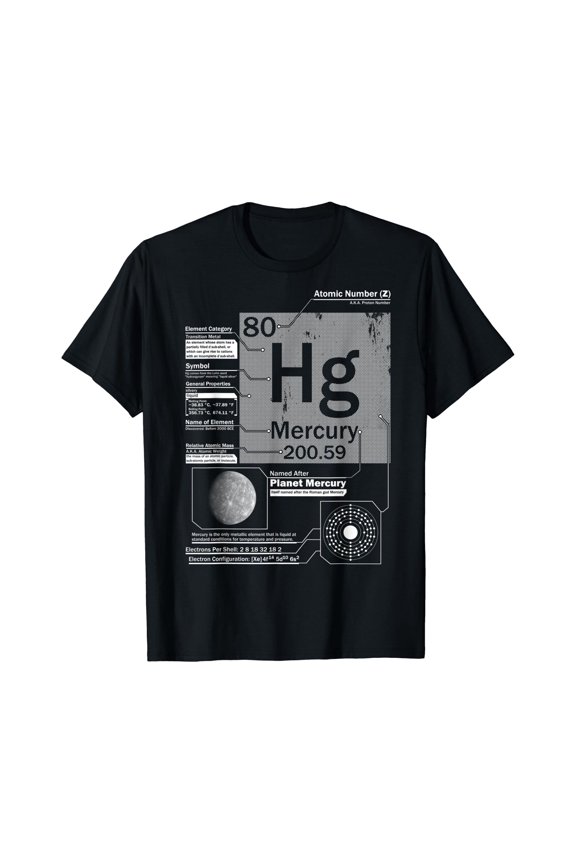 Mercury (Hg) Element, Atomic Number 80 Science Chemistry T-Shirt