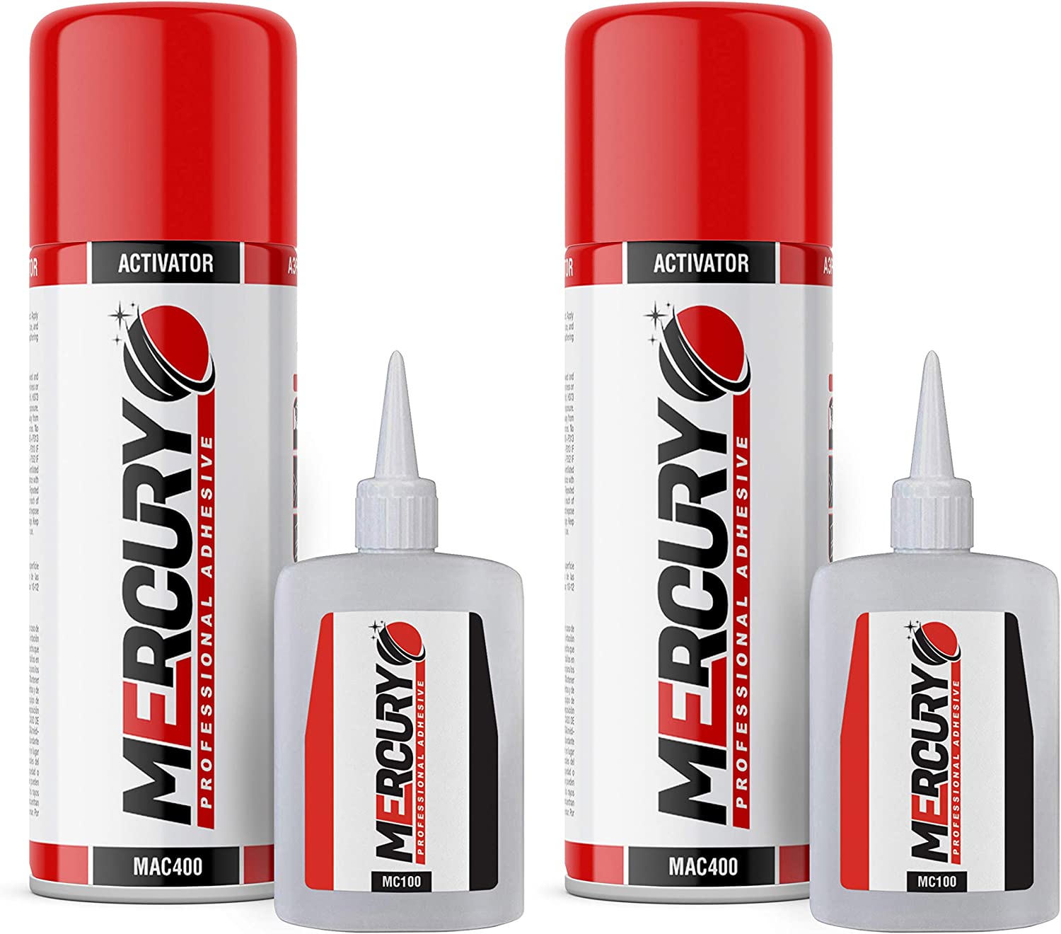 Mercury Instant Adhesive Super CA Glue (2 x 3.5 oz.) with Spray Adhesive  Activator (2 x 13.5 fl oz.), 2 Pack