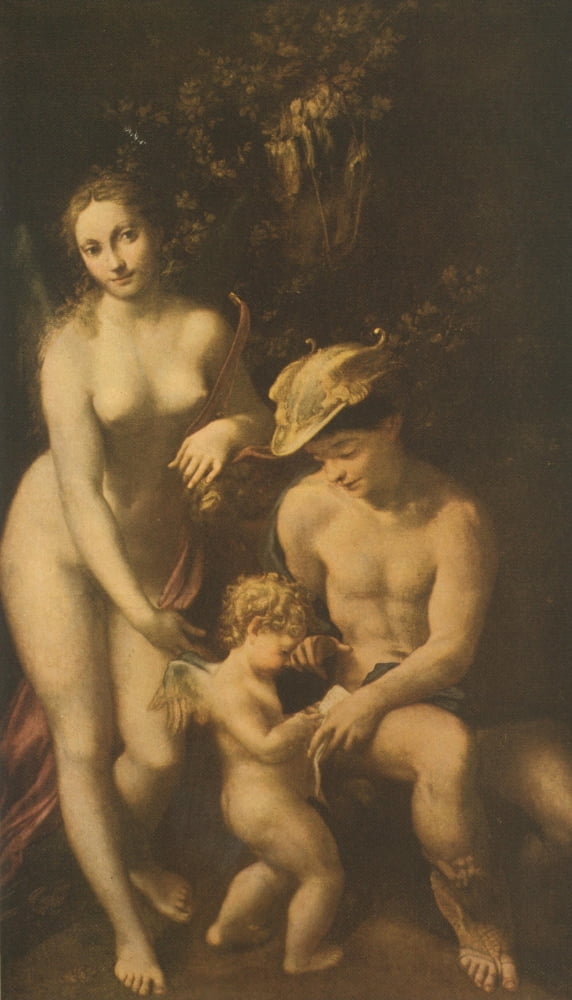 Mercury Instructing Venus Famous Paintings 1913 Canvas Art - Antonio Allegri da Correggio (18 x 24)