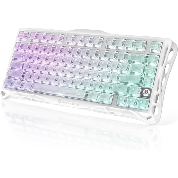 Mercury K1 Lite 75% Gaming Keyboard, 2.4GHz/BT/Wired Tri-Mode Wireless Keyboard, Clear Keycaps Gasket Hot Swappable Mechanical Keyboard, Pre-lubed Linear Switches, RGB Backlit-Crystal Aurora