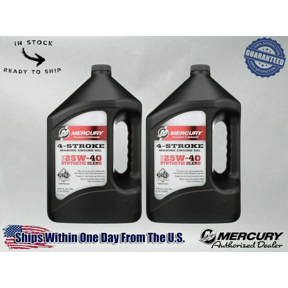 Mercury OEM 25W-40 Synthetic Blend Marine Engine Oil 1 Gallon 8M0078630-2PACK