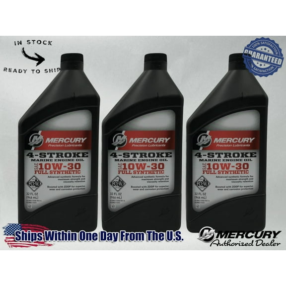 Mercury OEM Full Synthetic 10W30 Marine Oil Quarts 92-8M0173223 3 Pack