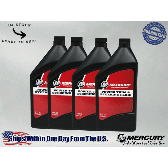 Mercury OEM Power Trim & Steering Fluid Quarts 92-858075K01 4 Pack