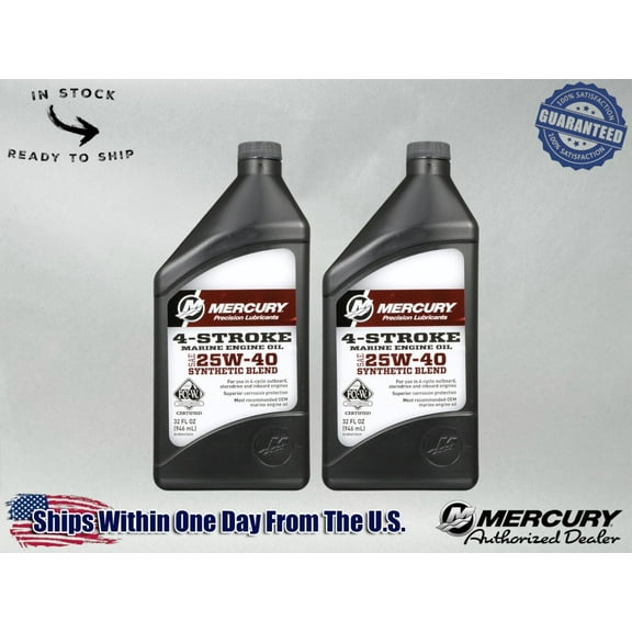 Mercury OEM SAE 25W-40 Synthetic Blend Marine Engine Oil Quart 8M0078629-2PACK