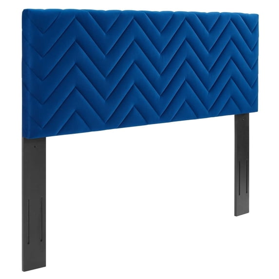Mercy Chevron Tufted Performance Velvet King California King Headboard Navy