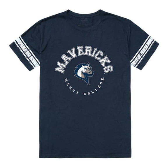 Mercy College Mavericks Mens Football T-Shirt, Navy - Medium