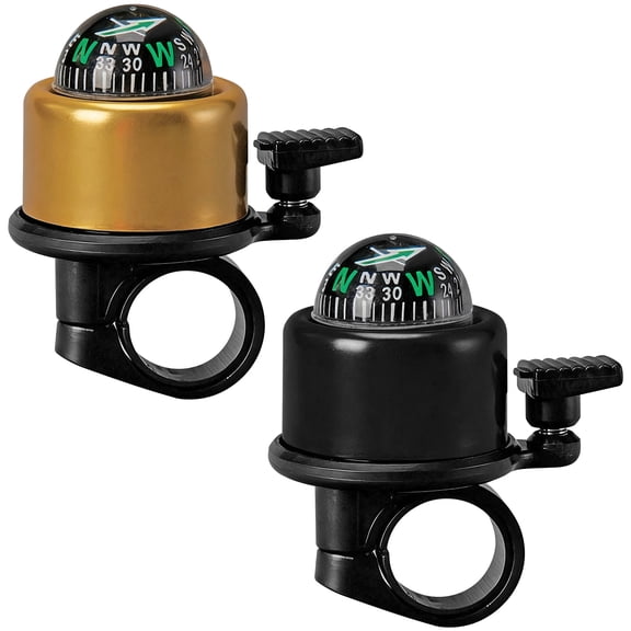 Merdia Aluminum Alloy Bicycle Bell, Compass Bell for Bike Loud and Clear Sound Bike Horn Fit 22.2 mm for Bike Handlebars Golden Yellow&Black 2 PCS