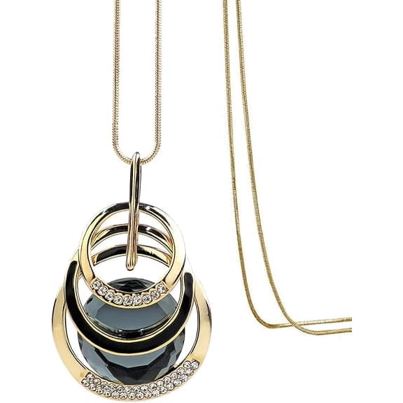Merdia Black Glass Long Sweater Chain Necklace