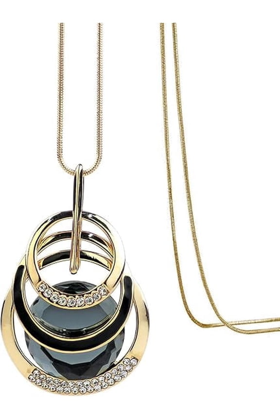 Black Glass Long Sweater Chain Necklace