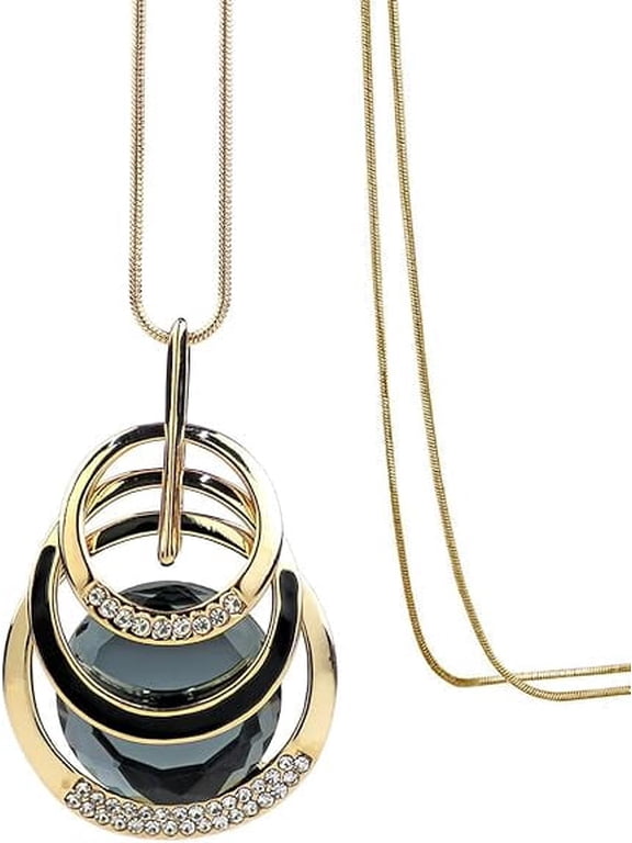 Black Glass Long Sweater Chain Necklace