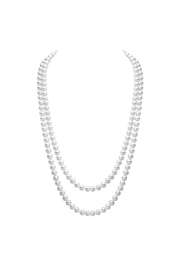 Elegant Women Lady Long White Sweater Created Pearl Necklace Beaded Necklace