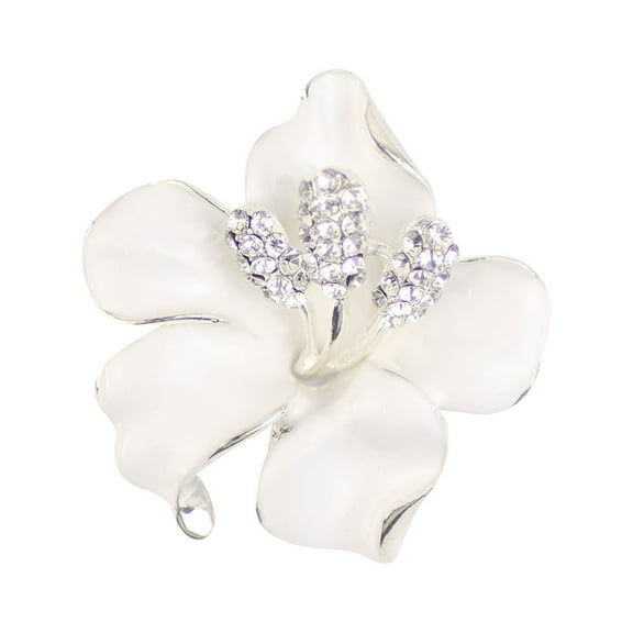 Merdia White Flower Brooch Pins for Women with Created Crystal- Pearl Brooches Collar Pins 29.8g