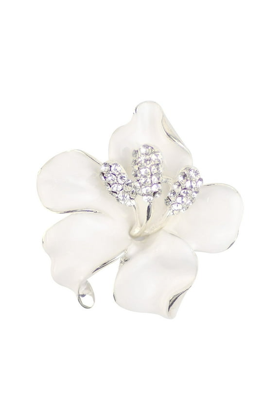 White Flower Brooch Pins for Women with Created Crystal- Pearl Brooches Collar Pins 29.8g
