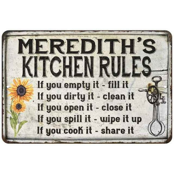 Meredith's Kitchen Rules Chic Sign Vintage Decor 8 x 12 High Gloss Metal 208120032437