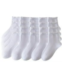 ZACPNCV 10PC Kids Cute Lace Solid Color Breathable Medium Tube Socks White 6-8 Years