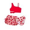 ZACPNCV 3-Piece Girls Swimsuit Bow Top Drawstring Skirt and Pants Printed Bikini Sets Ruffle Girls Bathing Suit Red 5-6 Years