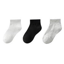 ZACPNCV 3PC Boys and Girls Low Cut Cotton Socks Short Tube Kids Seamless School Socks Beige 6-8 Years