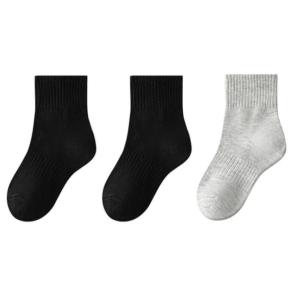 ZACPNCV 3PC Kids Boys Girls Athletic Crew Socks Mid Tube Cotton School Uniform Basic Socks Black 6-8 Years