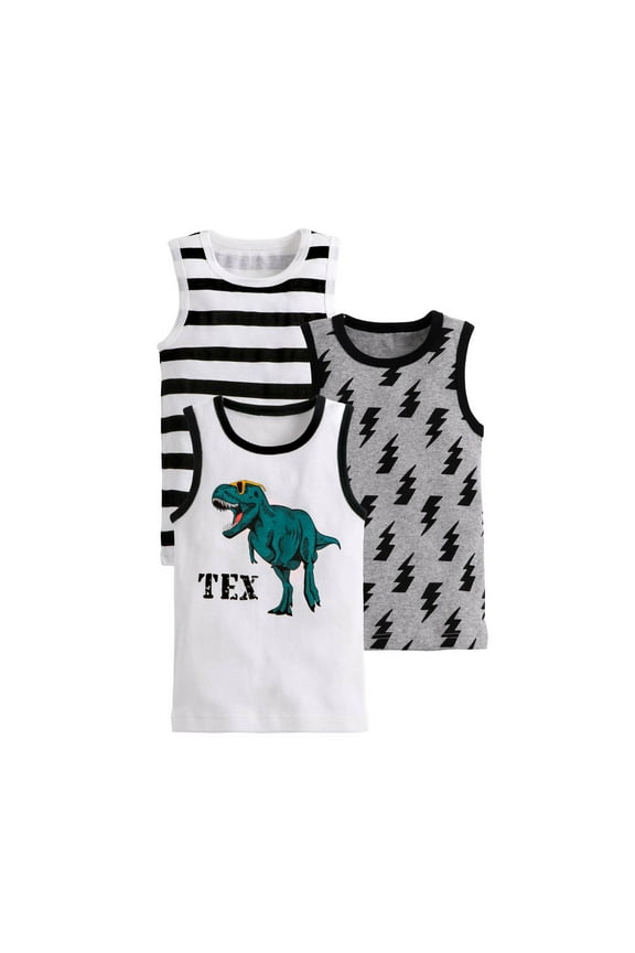 3PC Toddler Tank Top Kids Undershirts Cotton Cartoon Prints Sleeveless Vest for Girls Boys Summer Vest White 3-4 Years