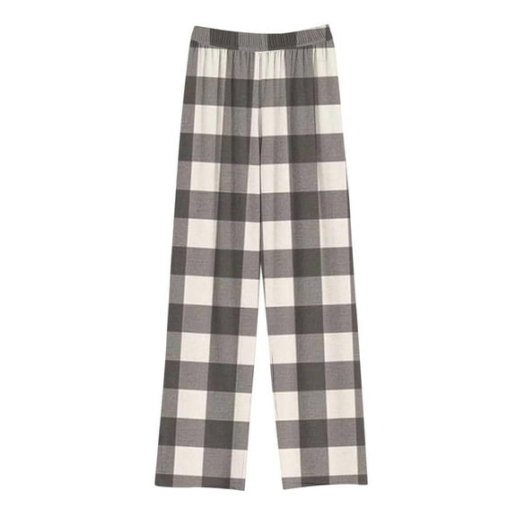 Meresysid 4-14 Years Children's Plaid Printed Pants Boys And Girls Elastic Waist Straight Pants Black