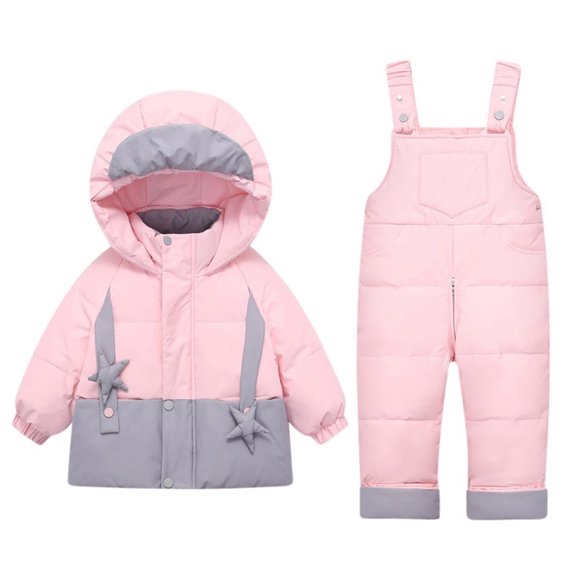 ZACPNCV Baby Boy Snowsuit Winter Clothes Toddler Snow Pants and Jacket Bib Pants Kids Girls Coats Pink 3-12 Months