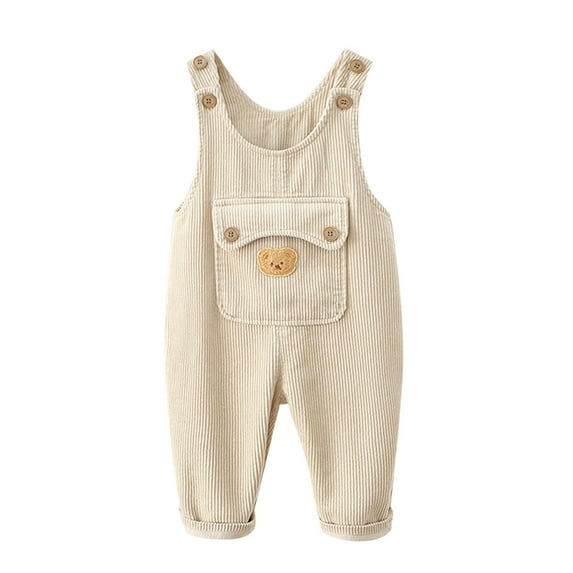ZACPNCV Baby Boys Girls Corduroy Bib Overalls Infant Toddler Corduroy Straps Outfits Pants Romper Jumpsuit with Pockets Beige 2-3 Years