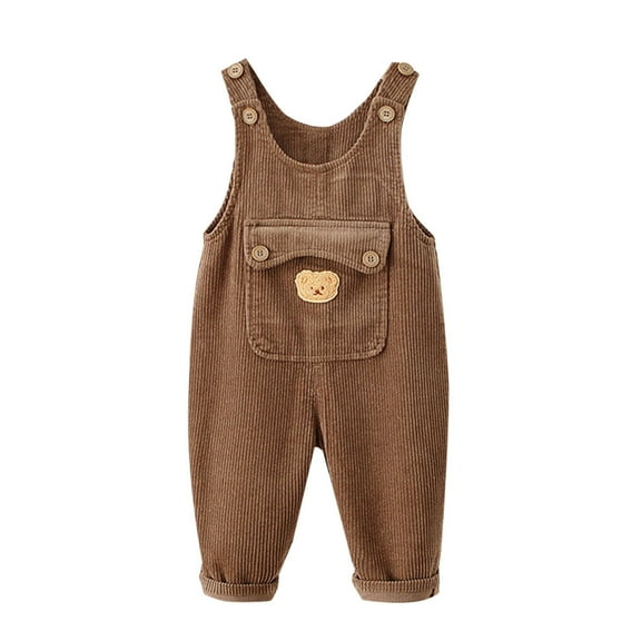 ZACPNCV Baby Boys Girls Corduroy Bib Overalls Infant Toddler Corduroy Straps Outfits Pants Romper Jumpsuit with Pockets Coffee 6-12 Months