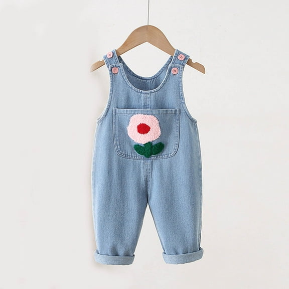 ZACPNCV Baby Boys Girls Denim Bib Overalls Infant Toddler Denim Straps Outfits Pants Romper Jumpsuit with Pockets Blue 1-2 Years