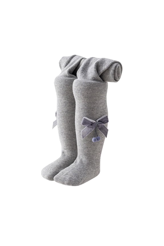 Baby Girl Pantyhose Toddler Cable Knit Tights with Bow Leggings Stockings Infant Cotton Pantyhose Gray 12-24 Months