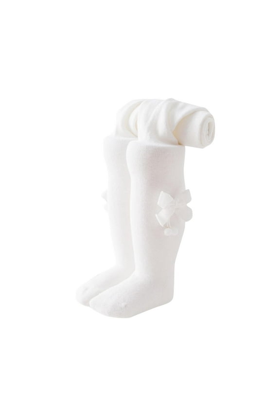 Baby Girl Pantyhose Toddler Cable Knit Tights with Bow Leggings Stockings Infant Cotton Pantyhose White 12-24 Months