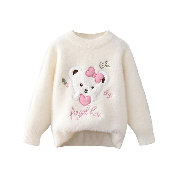 ZACPNCV Baby Girls Knitted Sweater Pullover Winter Warm Fleece Lined Top Crewneck Sweater Beige 7 Years