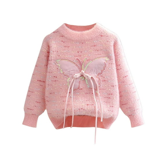 ZACPNCV Baby Girls Knitted Sweater Pullover Winter Warm Fleece Lined Top Crewneck Sweater Pink 3 Years