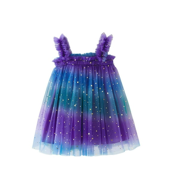 ZACPNCV Baby Girls Tulle Tutu Dress Lace Sleeveless Gradient Prints Summer Birthday Party Dresses Purple 9-12 Months