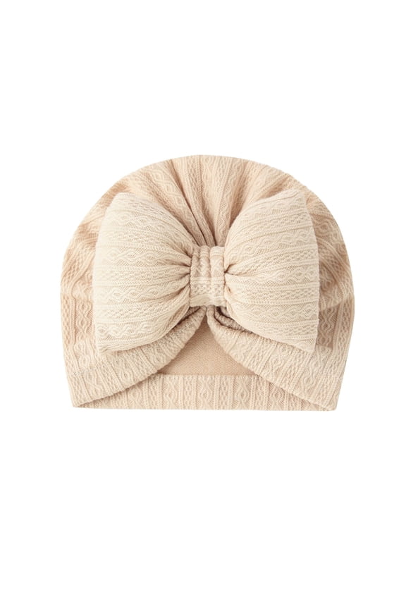Baby Knitted Hairbands Solid Color Bow Flower Girls Hairbands Beige Free Size