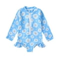 thumbnail image 1 of ZACPNCV Baby Rash Guard Swimsuits Toddler Girls Long Sleeve Daisy Prints Swimwear Beach Swimsuit with Zipper Ruffle Beach Bathing Suit Sunsuit Blue 4-5 Years, 1 of 2