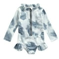 thumbnail image 1 of ZACPNCV Baby Rash Guard Swimsuits Toddler Girls Long Sleeve Tie-Dye Prints Swimwear Beach Swimsuit with Zipper Ruffle Beach Bathing Suit Sunsuit Gray 18-24 Months, 1 of 2