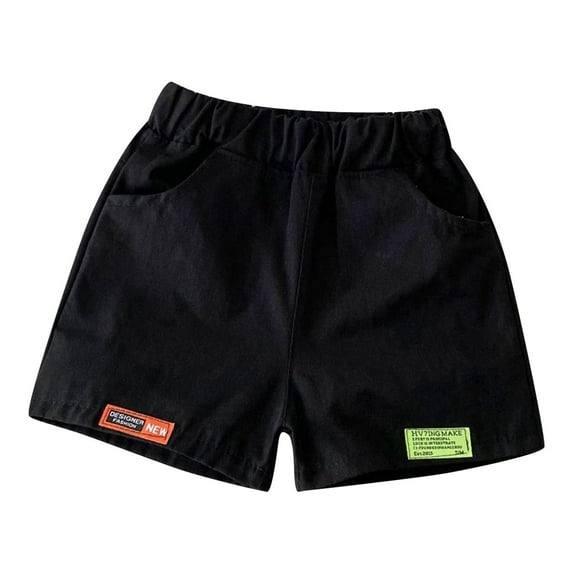 ZACPNCV Boys Cotton Shorts Kids Uniform Shorts Elastic Waistband Pull On School Chino Shorts Black 5-6 Years